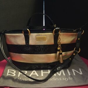 Brahmin Black and Gold Shoulder Bag